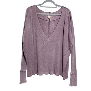 We The Free Womens Size S Purple Ribbed Long Sleeve Oversized Boxy Top